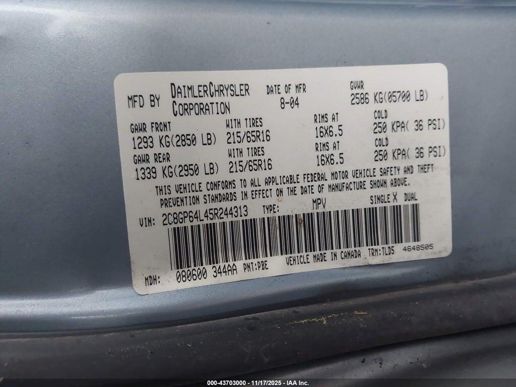 2C8GP64L45R244313 2005 CHRYSLER TOWN & COUNTRY photo no. 9