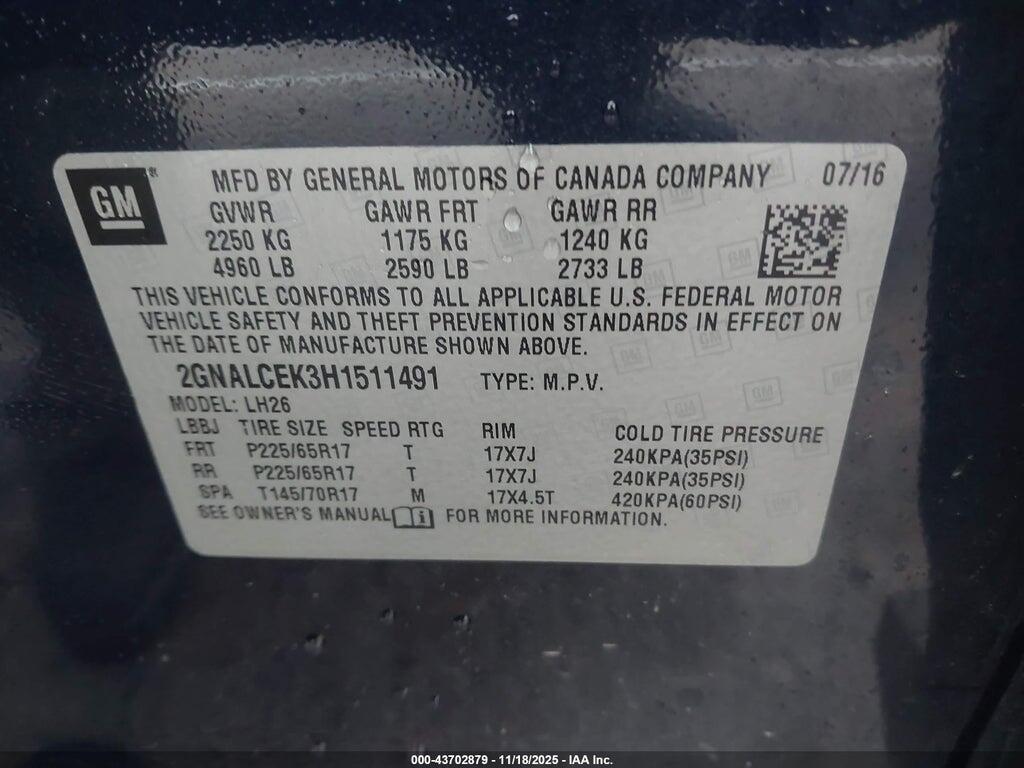 2GNALCEK3H1511491 2017 CHEVROLET EQUINOX photo no. 9