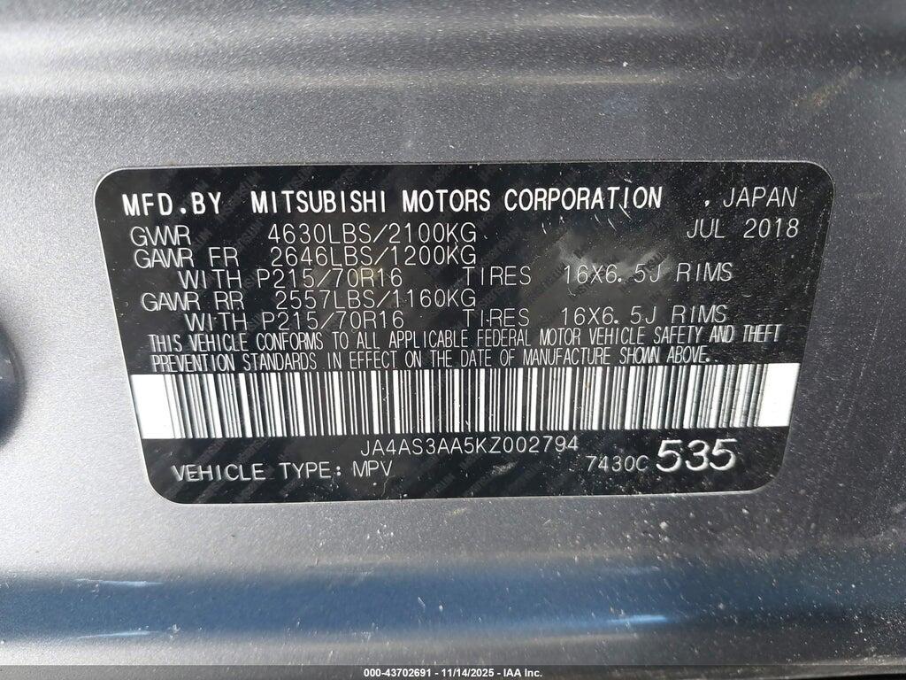 JA4AS3AA5KZ002794 2019 MITSUBISHI ECLIPSE CROSS photo no. 9
