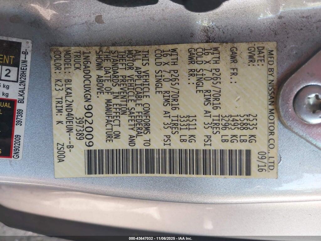 1N6AD0CUXGN902009 2016 NISSAN FRONTIER photo no. 9