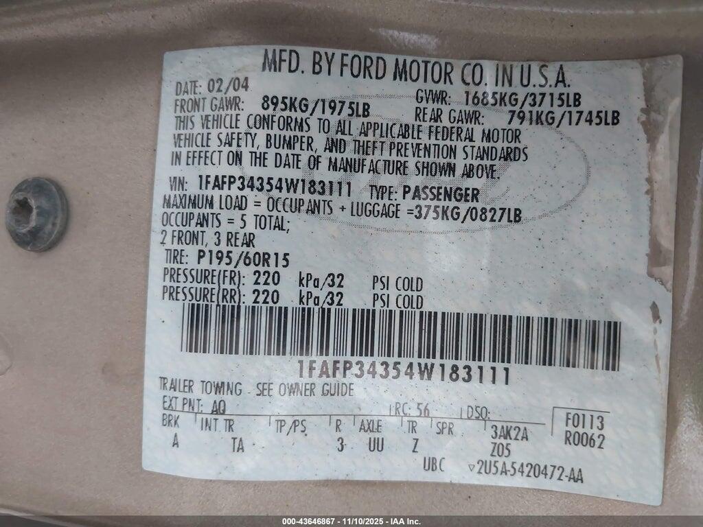 1FAFP34354W183111 2004 FORD FOCUS photo no. 9