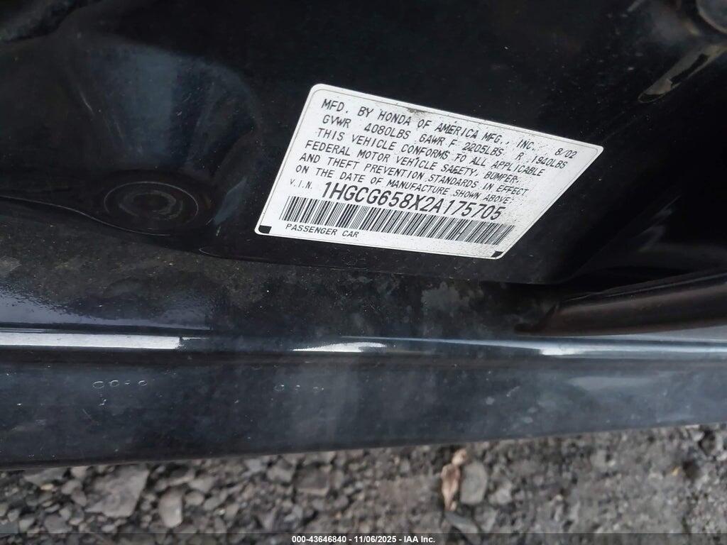 1HGCG658X2A175705 2002 HONDA ACCORD photo no. 9