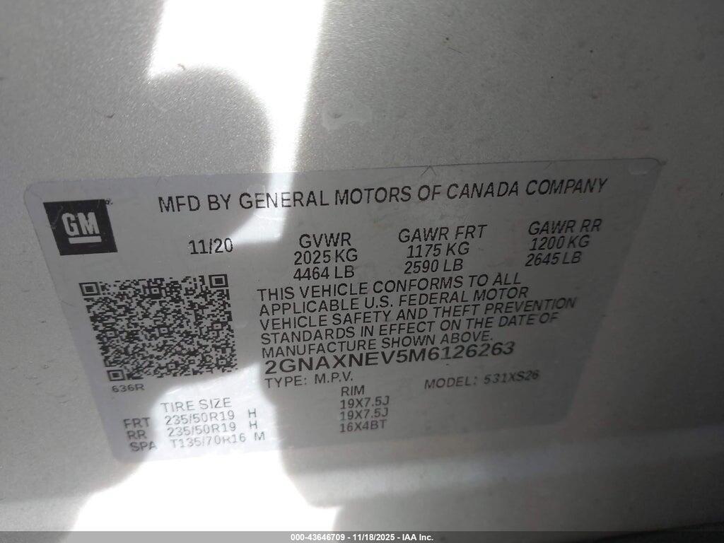 2GNAXNEV5M6126263 2021 CHEVROLET EQUINOX photo no. 9