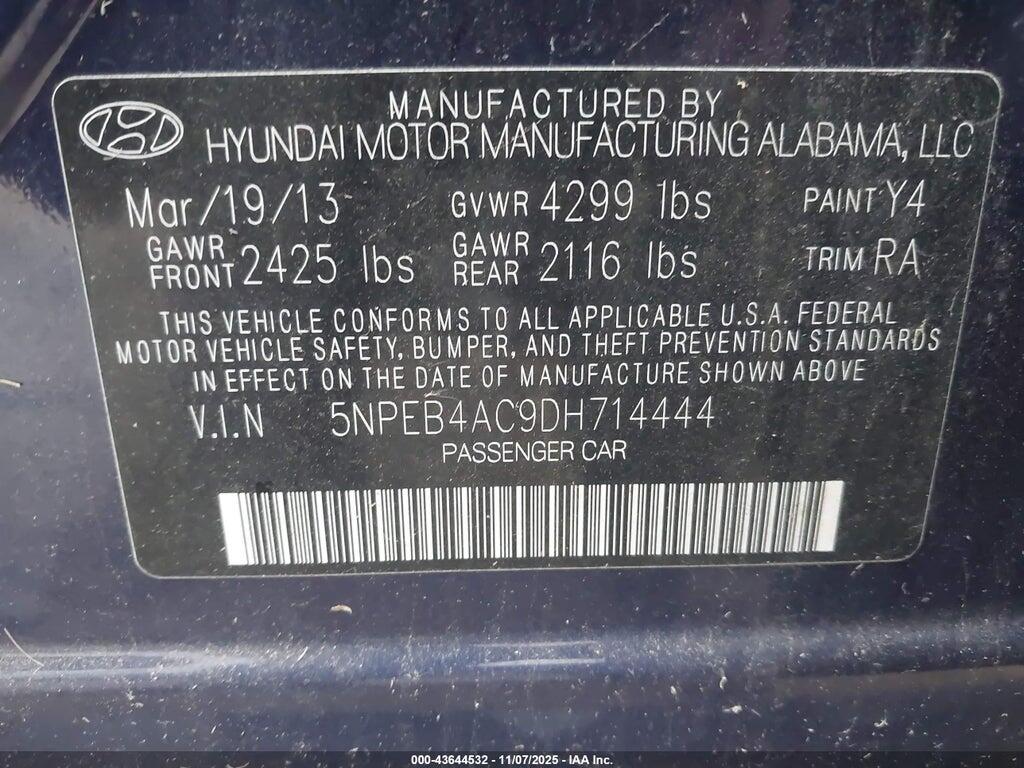 5NPEB4AC9DH714444 2013 HYUNDAI SONATA photo no. 9