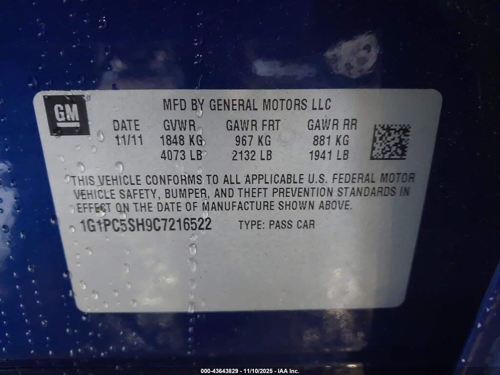 1G1PC5SH9C7216522 2012 CHEVROLET CRUZE photo no. 9
