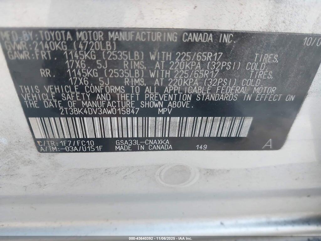 2T3BK4DV3AW015847 2010 TOYOTA RAV4 photo no. 9