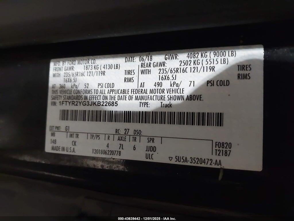 1FTYR2YG3JKB22685 2018 FORD TRANSIT-250 photo no. 9