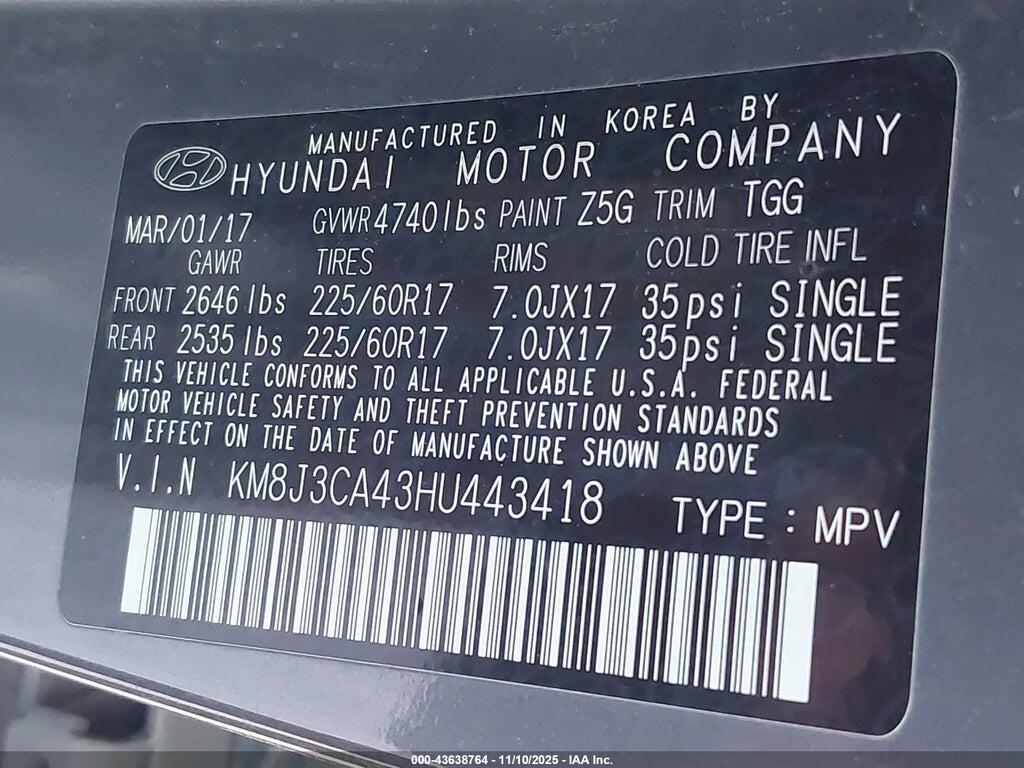 KM8J3CA43HU443418 2017 HYUNDAI TUCSON photo no. 9