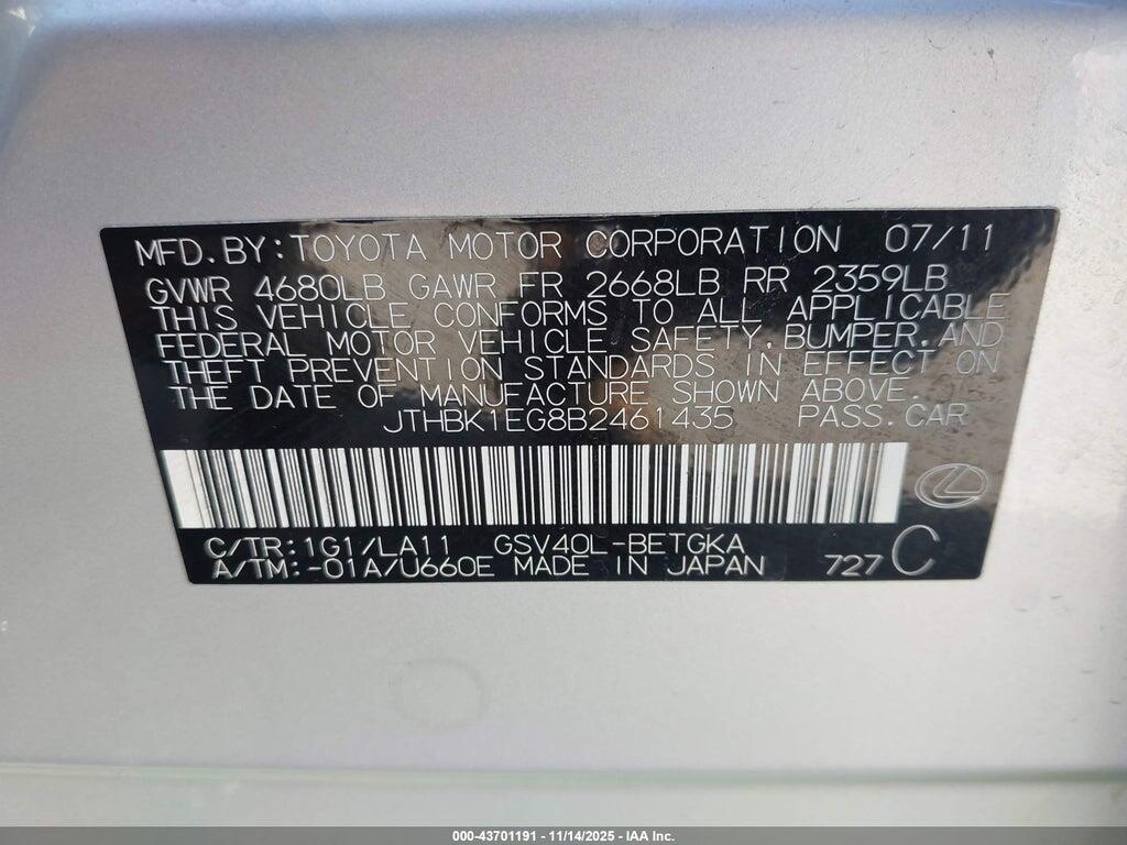 JTHBK1EG8B2461435 2011 LEXUS ES 350 photo no. 9