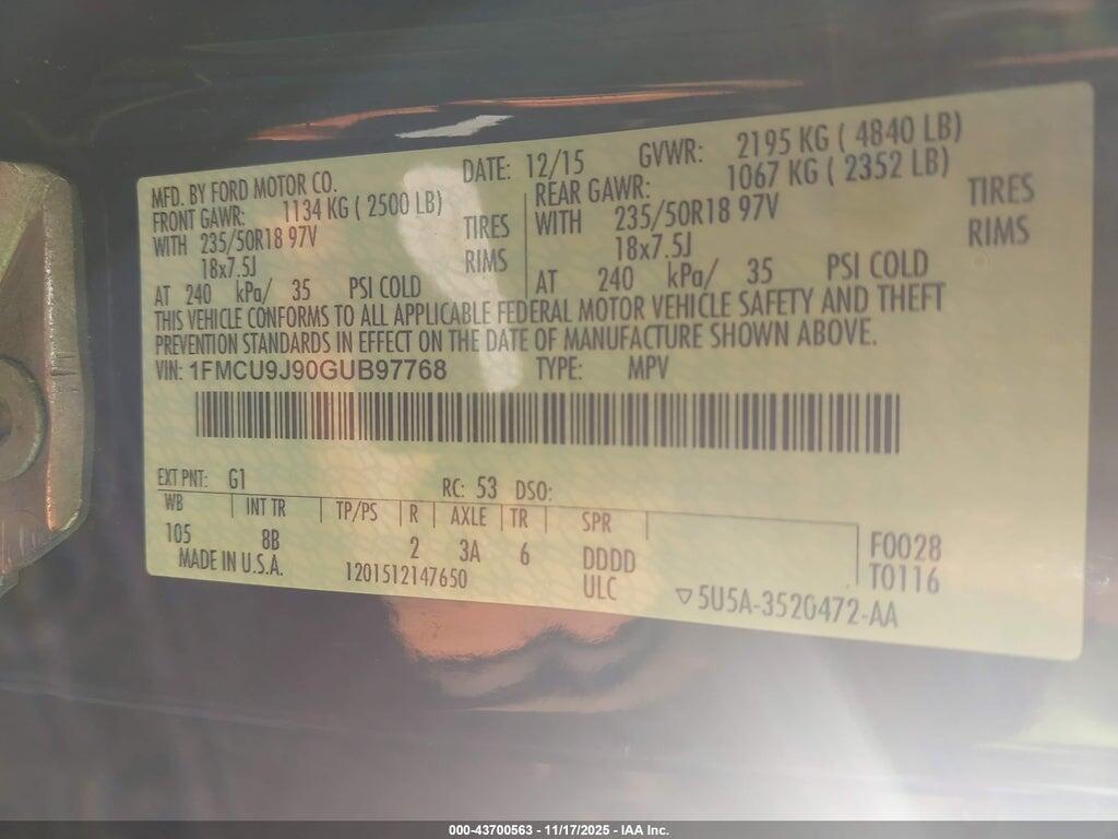 1FMCU9J90GUB97768 2016 FORD ESCAPE photo no. 8