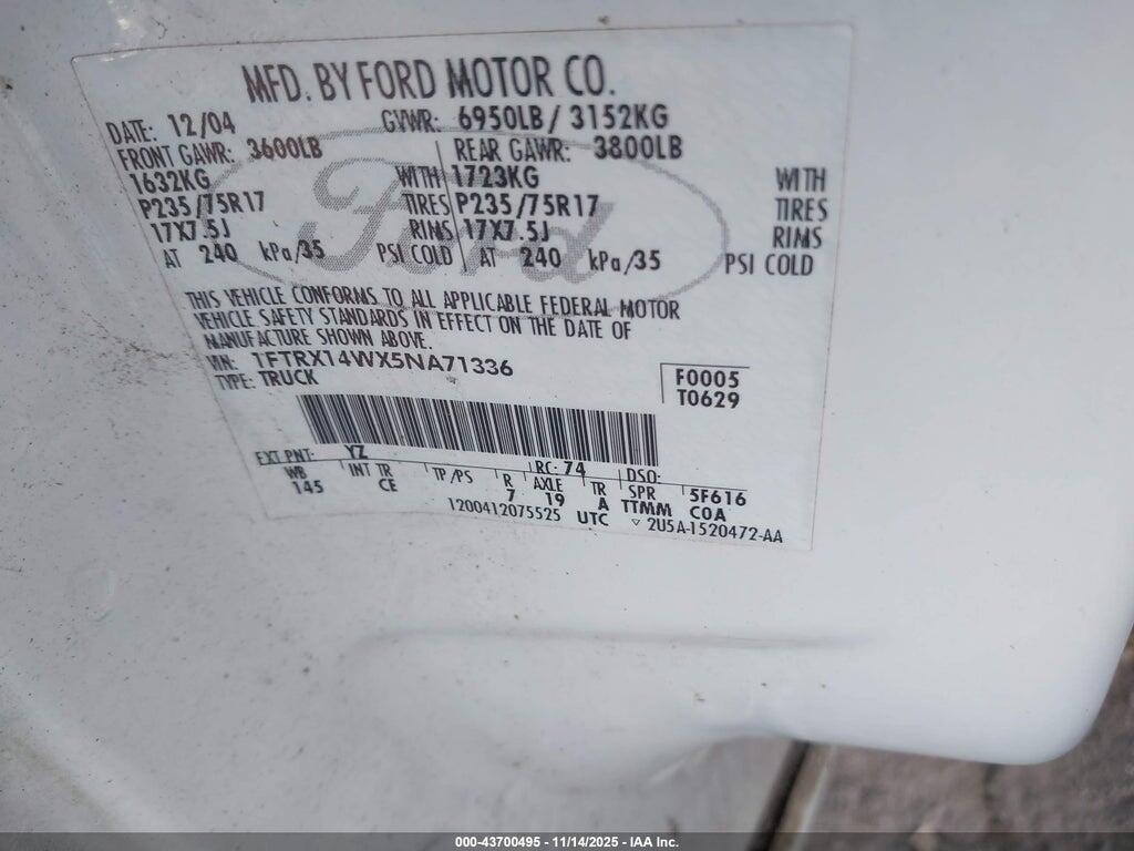 1FTRX14WX5NA71336 2005 FORD F-150 photo no. 9