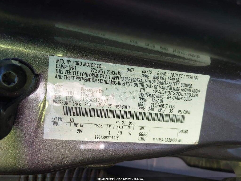 1FADP3F22DL129326 2013 FORD FOCUS photo no. 9
