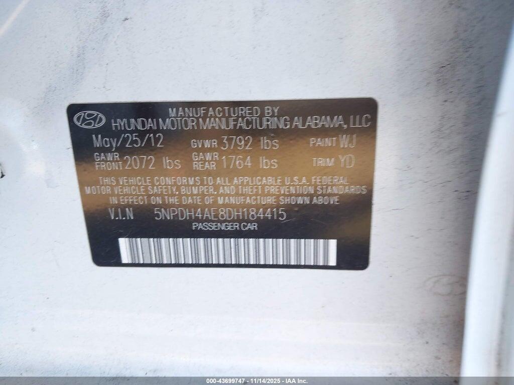 5NPDH4AE8DH184415 2013 HYUNDAI ELANTRA photo no. 9