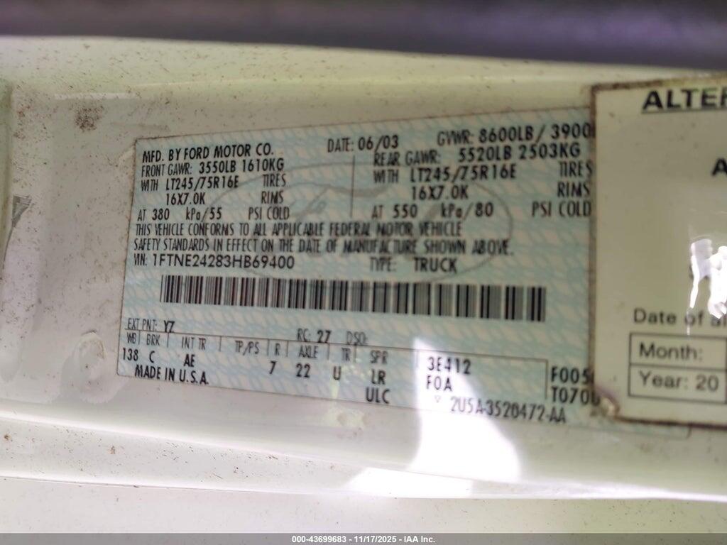 1FTNE24283HB69400 2003 FORD E-250 photo no. 9