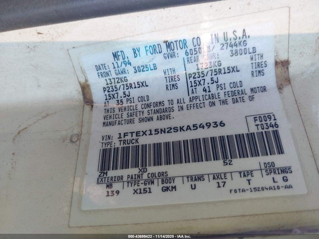 1FTEX15N2SKA54936 1995 FORD F150 photo no. 9