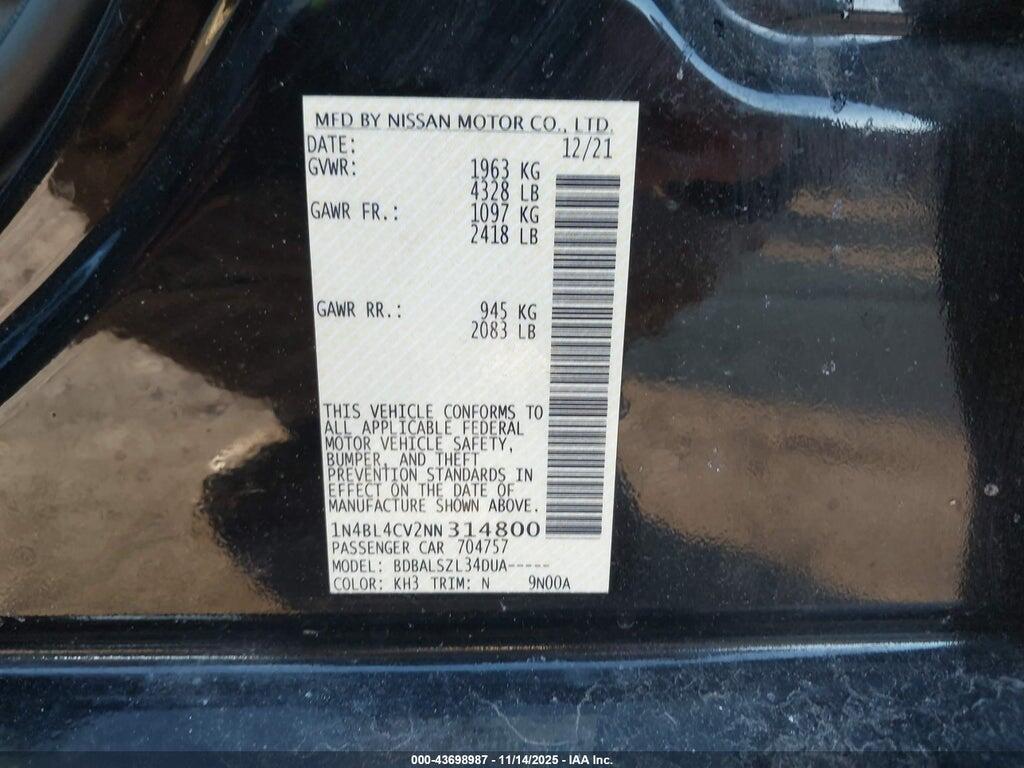 1N4BL4CV2NN314800 2022 NISSAN ALTIMA photo no. 9