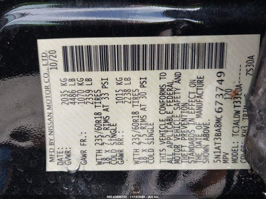 5N1AT3BA8MC673749 2021 NISSAN ROGUE photo no. 9