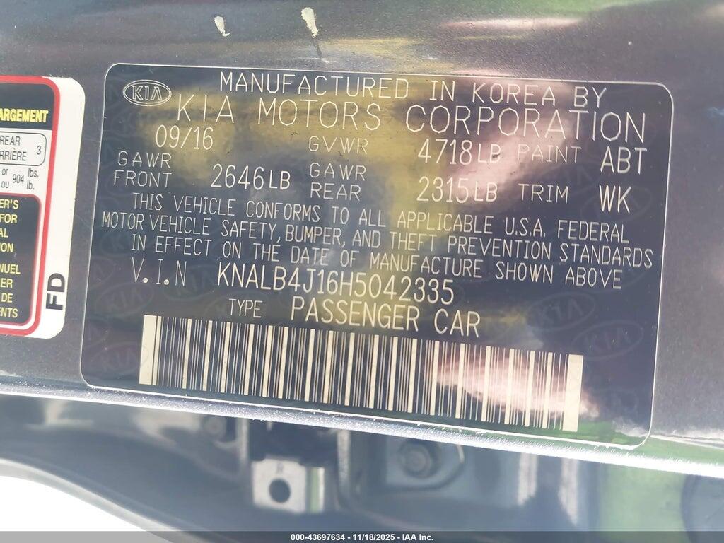 KNALB4J16H5042335 2017 KIA CADENZA photo no. 9