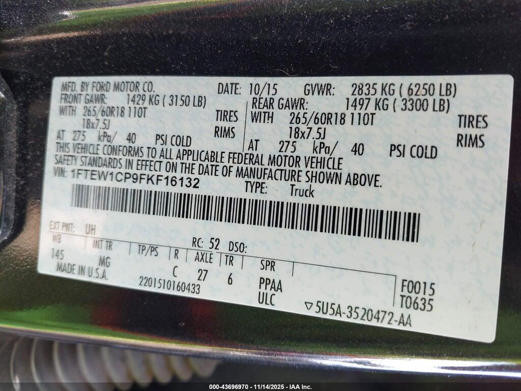 1FTEW1CP9FKF16132 2015 FORD F-150 photo no. 9
