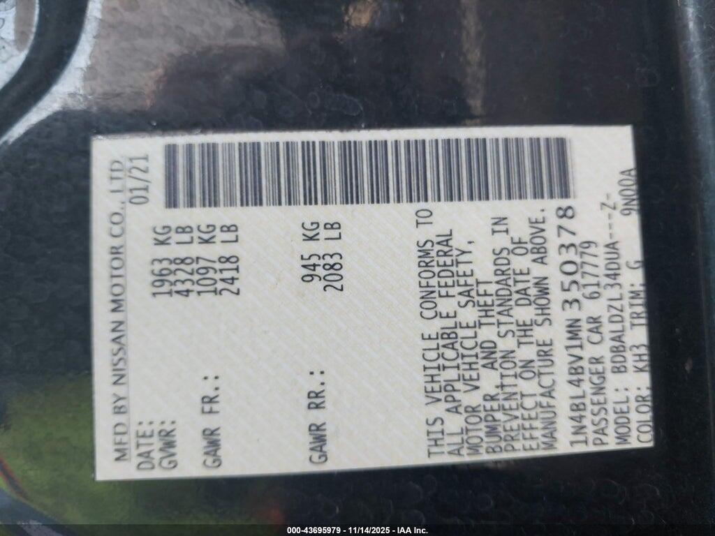 1N4BL4BV1MN350378 2021 NISSAN ALTIMA photo no. 9