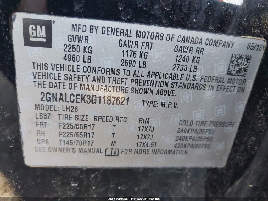 2GNALCEK3G1187621 2016 CHEVROLET EQUINOX photo no. 9