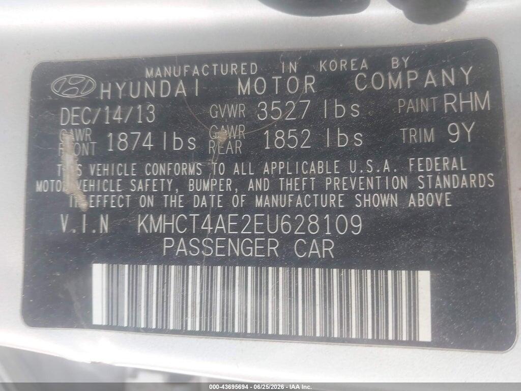 KMHCT4AE2EU628109 2014 HYUNDAI ACCENT photo no. 9