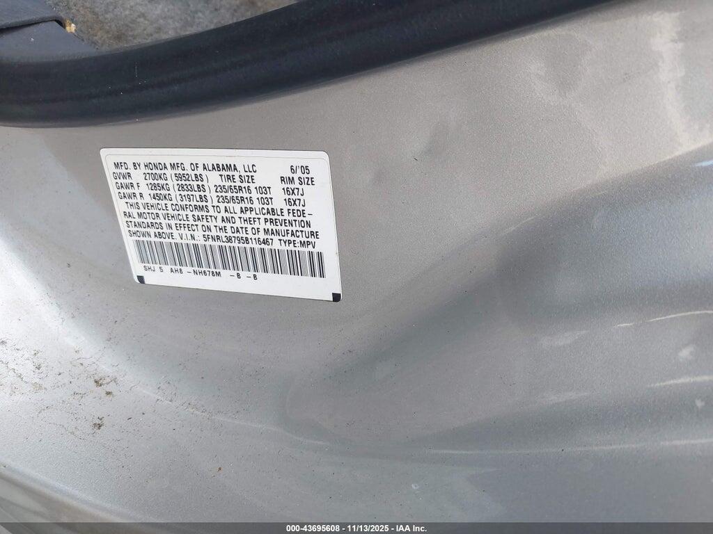 5FNRL38795B116467 2005 HONDA ODYSSEY photo no. 9