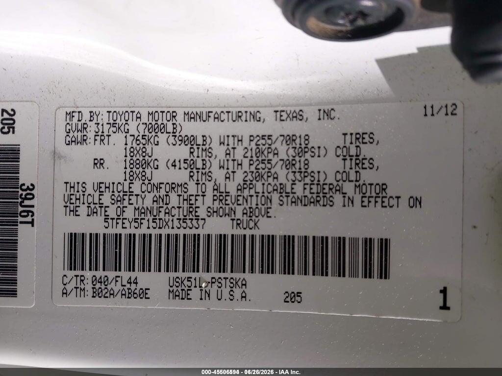 5TFEY5F15DX135337 2013 TOYOTA TUNDRA photo no. 9