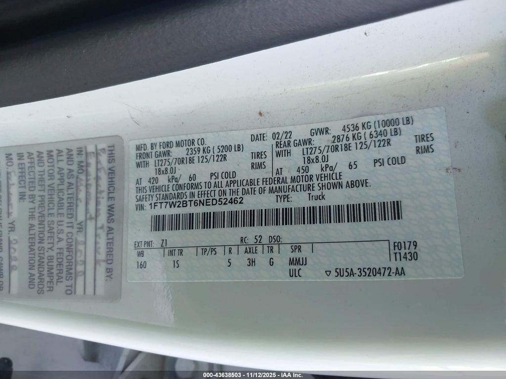 1FT7W2BT6NED52462 2022 FORD F-250 photo no. 9