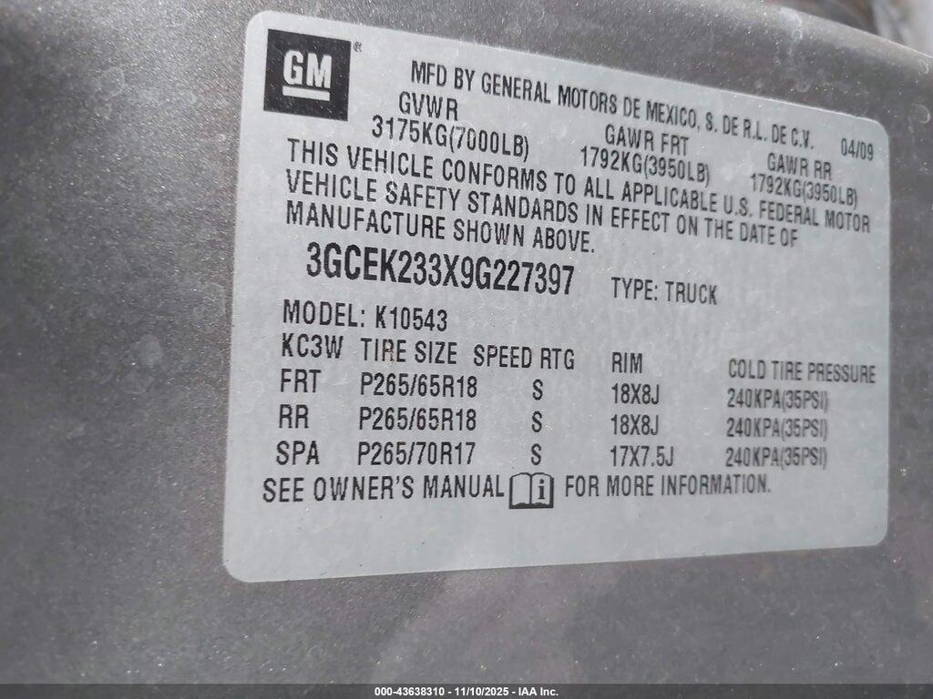 3GCEK233X9G227397 2009 CHEVROLET SILVERADO 1500 photo no. 9