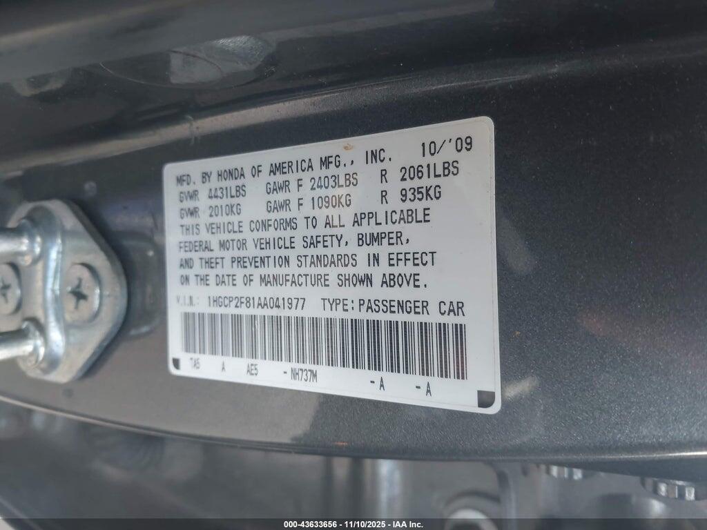 1HGCP2F81AA041977 2010 HONDA ACCORD photo no. 9