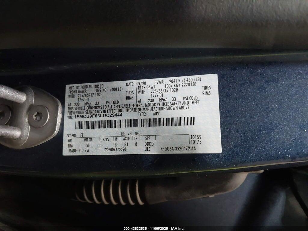 1FMCU9F63LUC29444 2020 FORD ESCAPE photo no. 9