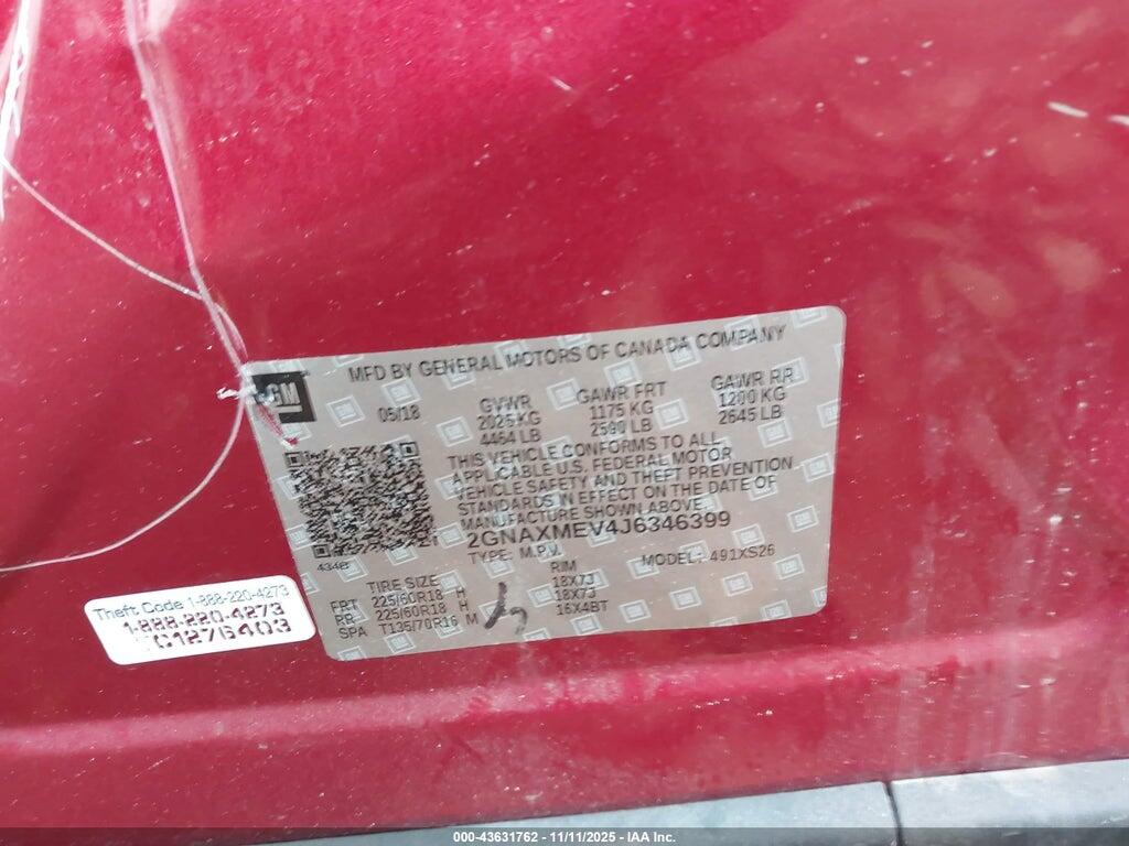 2GNAXMEV4J6346399 2018 CHEVROLET EQUINOX photo no. 9