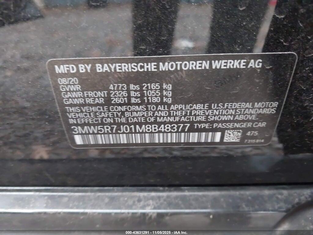 3MW5R7J01M8B48377 2021 BMW 330I photo no. 9