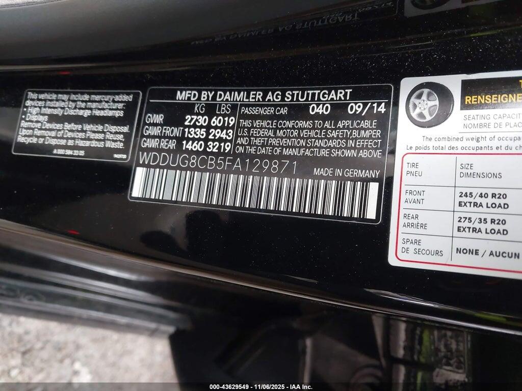 WDDUG8CB5FA129871 2015 MERCEDES-BENZ S 600 photo no. 9