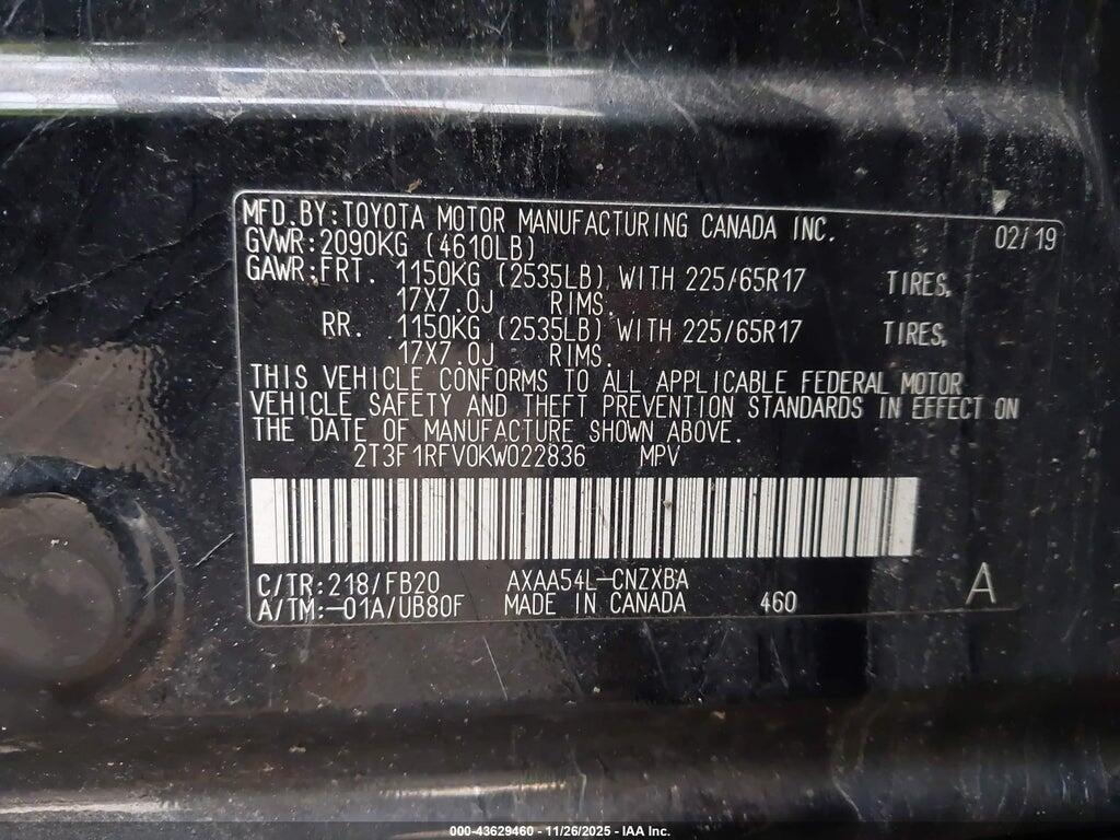 2T3F1RFV0KW022836 2019 TOYOTA RAV4 photo no. 9