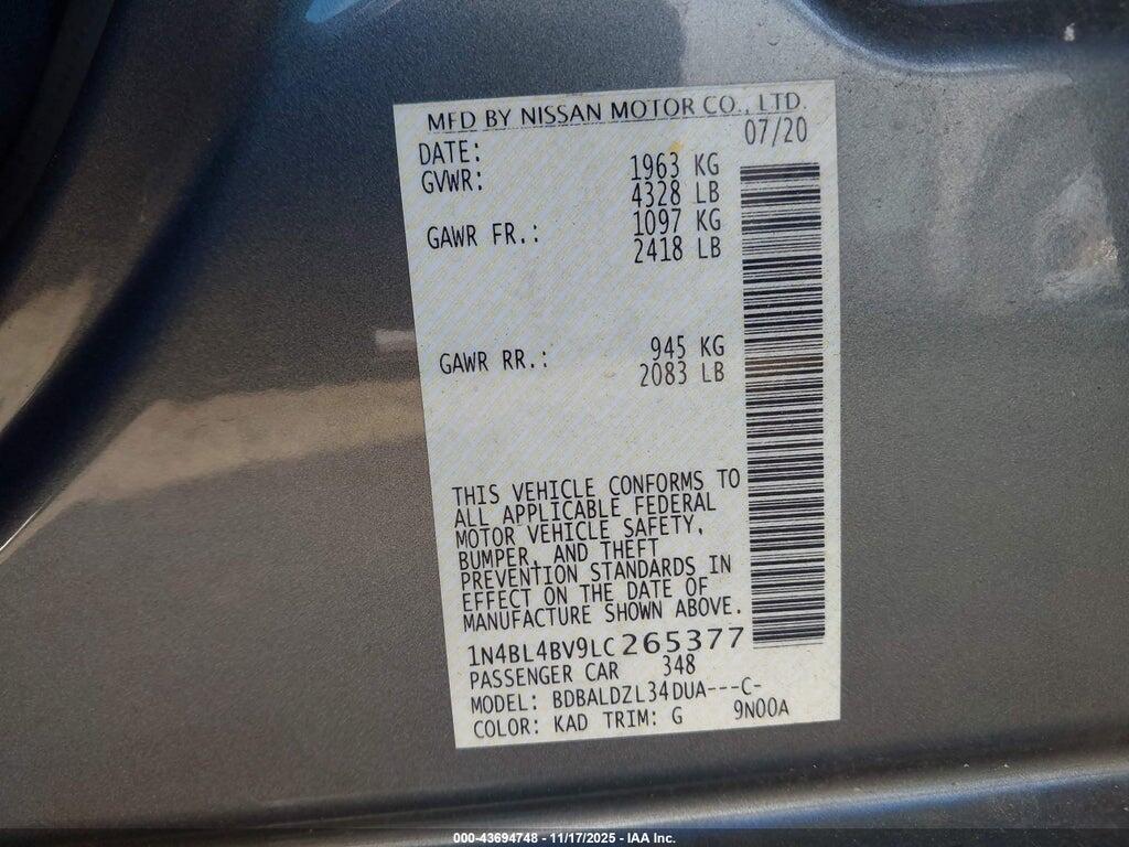 1N4BL4BV9LC265377 2020 NISSAN ALTIMA photo no. 9