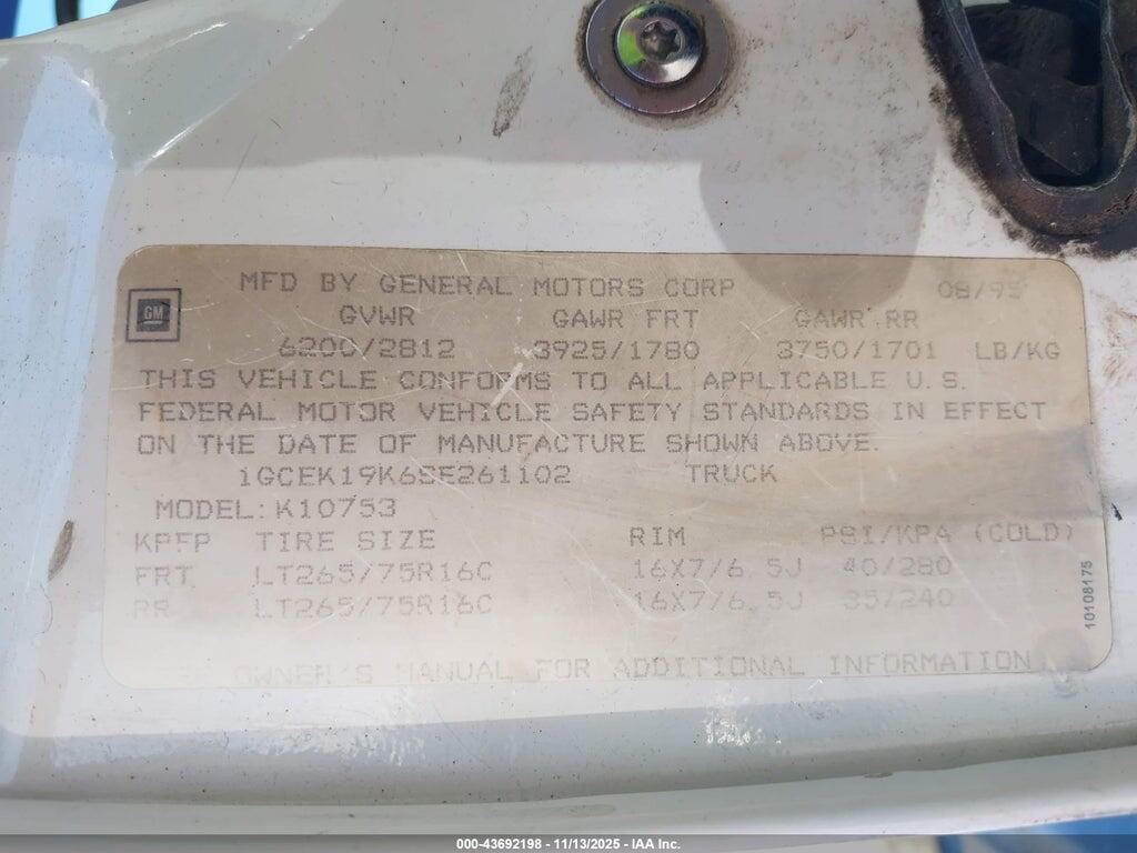 1GCEK19K6SE261102 1995 CHEVROLET GMT-400 photo no. 9