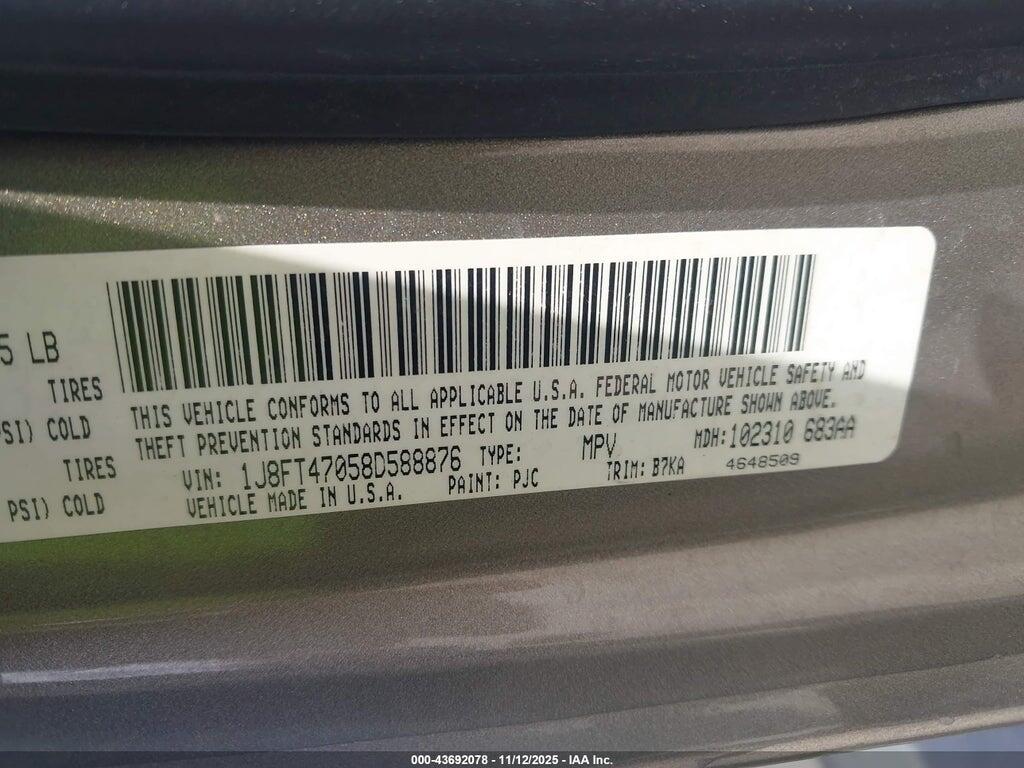 1J8FT47058D588876 2008 JEEP COMPASS photo no. 9