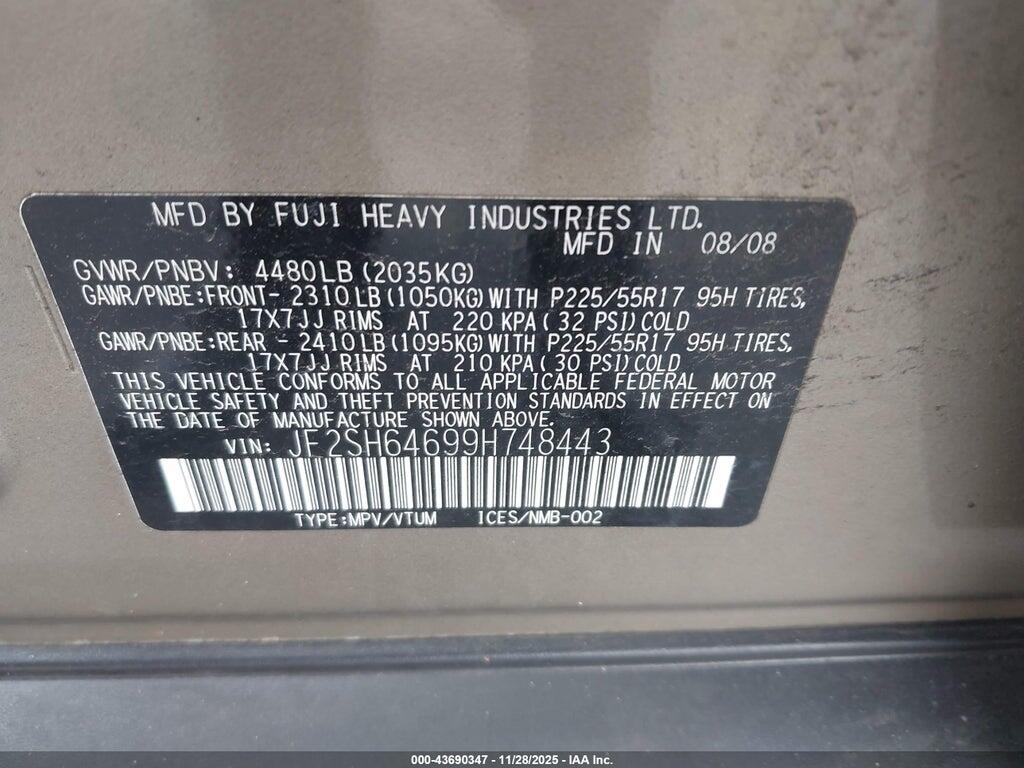 JF2SH64699H748443 2009 SUBARU FORESTER photo no. 9