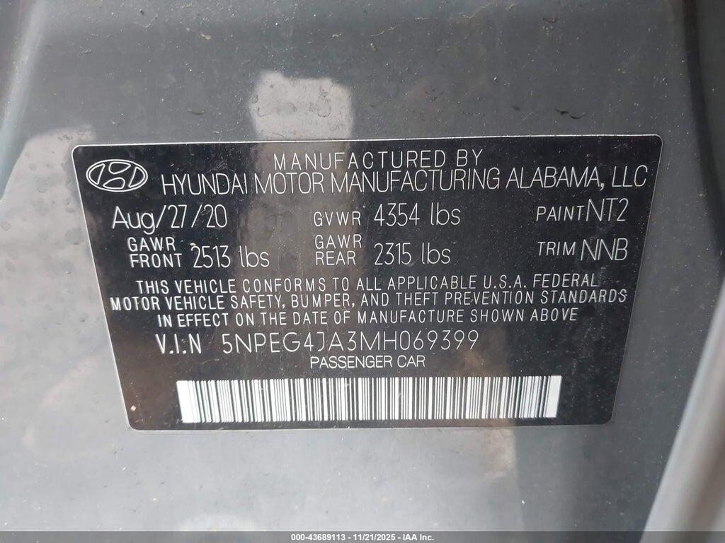5NPEG4JA3MH069399 2021 HYUNDAI SONATA photo no. 9