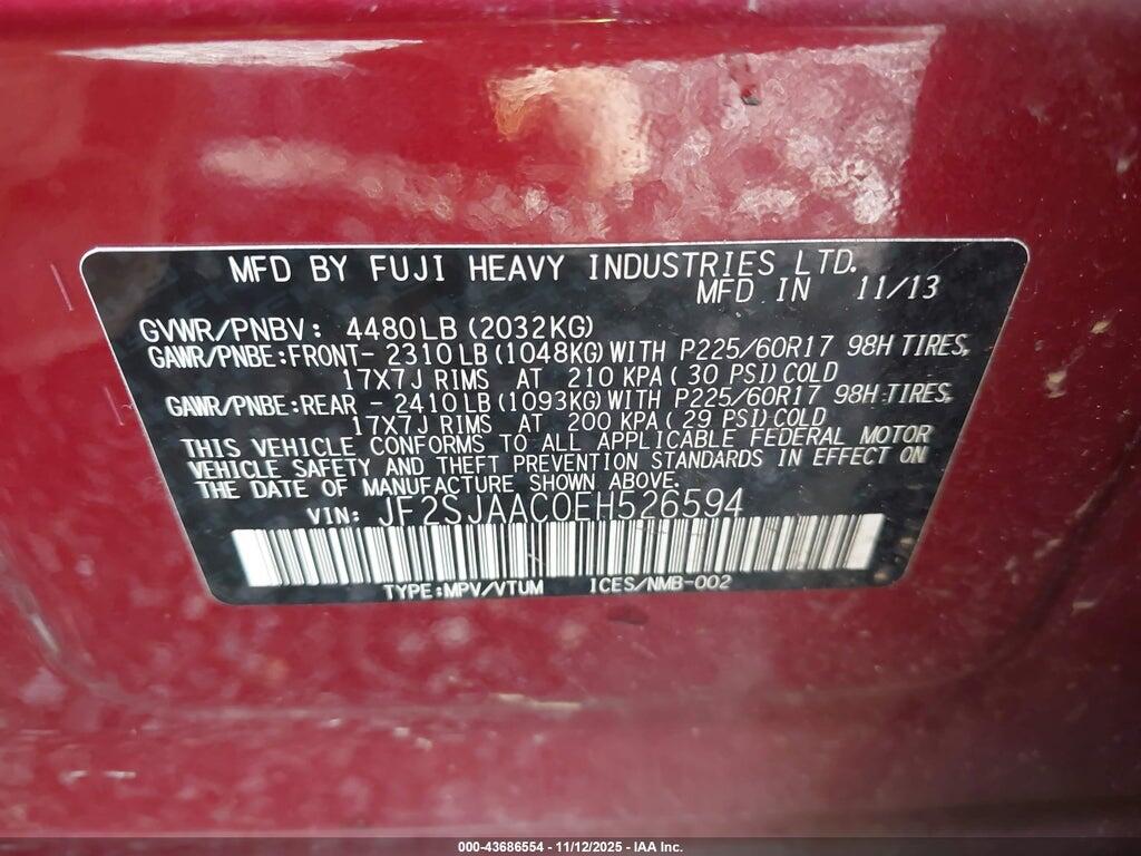 JF2SJAAC0EH526594 2014 SUBARU FORESTER photo no. 9