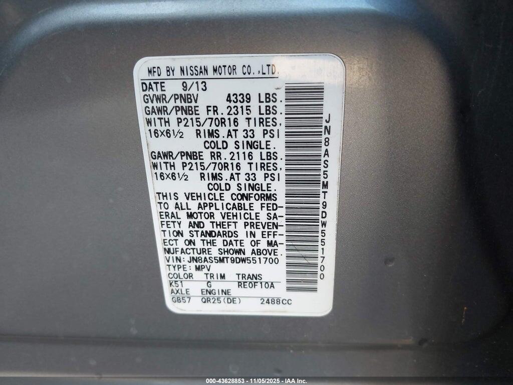 JN8AS5MT9DW551700 2013 NISSAN ROGUE photo no. 9