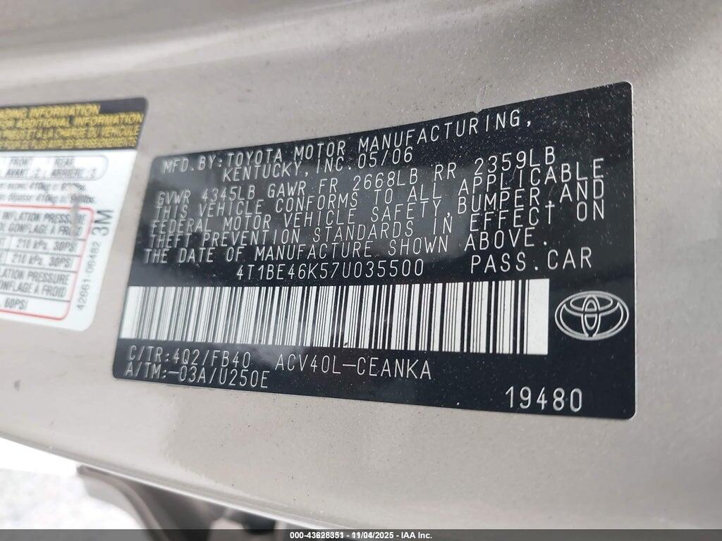 4T1BE46K57U035500 2007 TOYOTA CAMRY photo no. 9