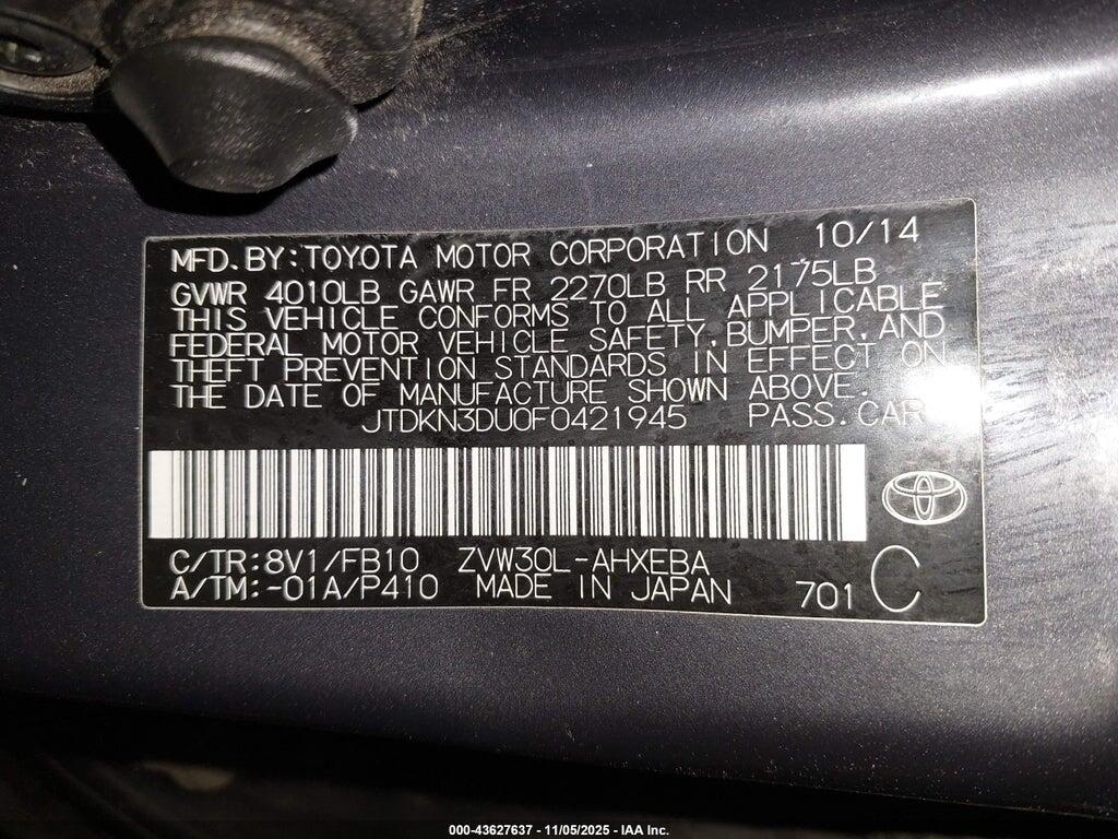 JTDKN3DU0F0421945 2015 TOYOTA PRIUS photo no. 9
