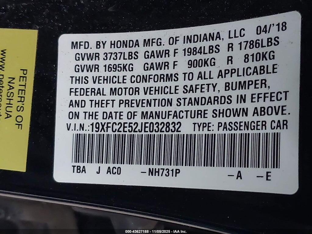 19XFC2E52JE032832 2018 HONDA CIVIC photo no. 9