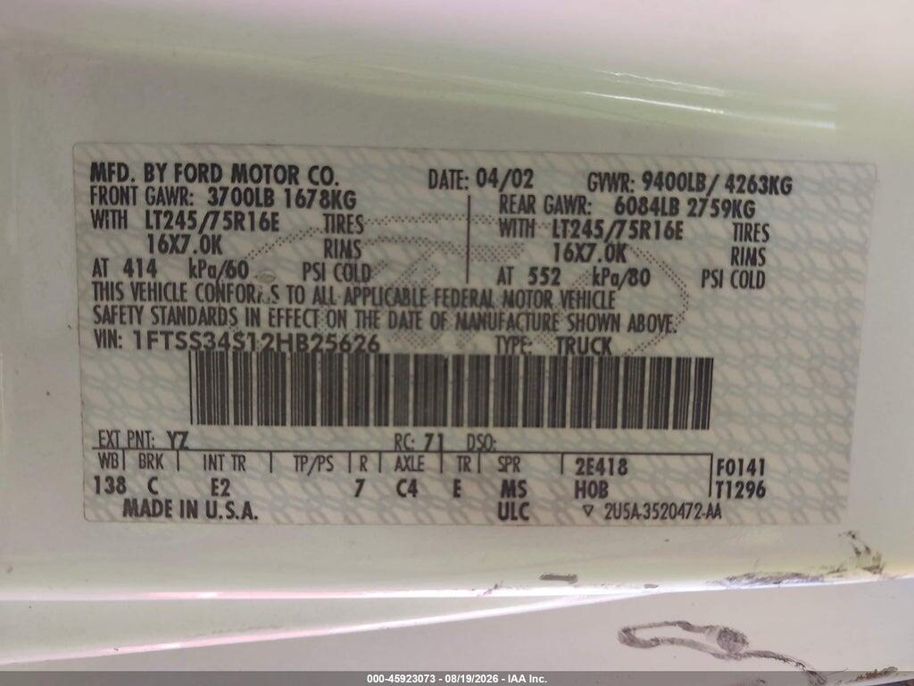 1FTSS34S12HB25626 2002 FORD E-350 SUPER DUTY photo no. 9