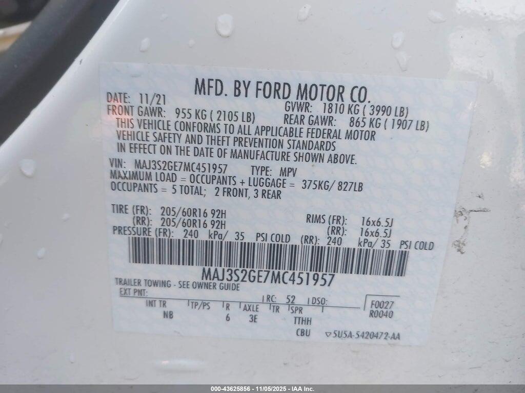 MAJ3S2GE7MC451957 2021 FORD ECOSPORT photo no. 9
