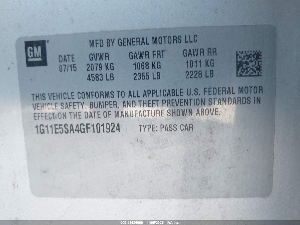 1G11E5SA4GF101924 2016 CHEVROLET MALIBU LIMITED photo no. 9
