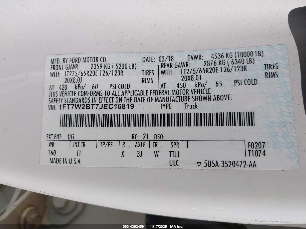 1FT7W2BT7JEC16819 2018 FORD F-250 photo no. 9